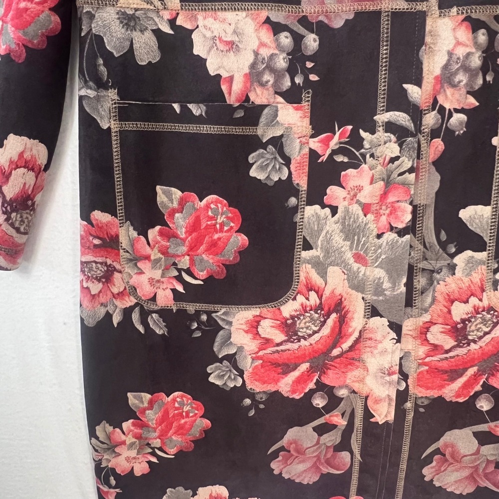 Anthropology Solitaire Brown Floral Long Cardigan Kimono with Pockets‎ Sz Large - Picture 5 of 8